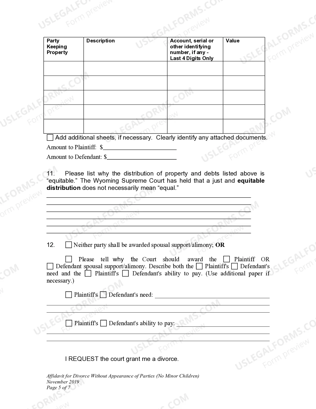 Preview Affidavit for Divorce without Appearance of Parties