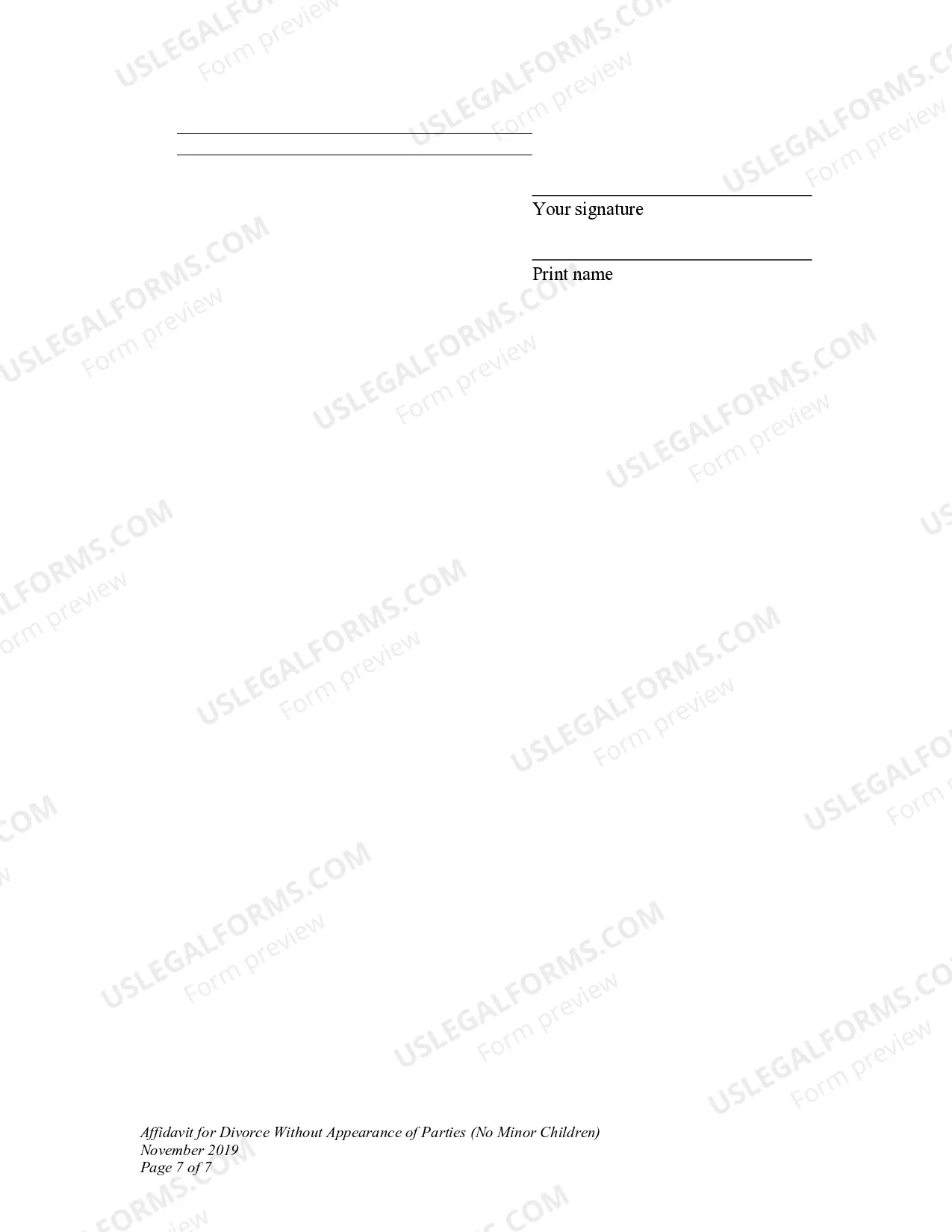 Preview Affidavit for Divorce without Appearance of Parties