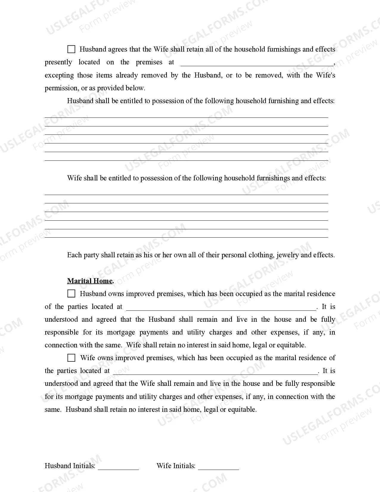 Preview Marital Domestic Separation and Property Settlement Agreement for persons with No Children, No Joint Property or Debts where Divorce Action Filed