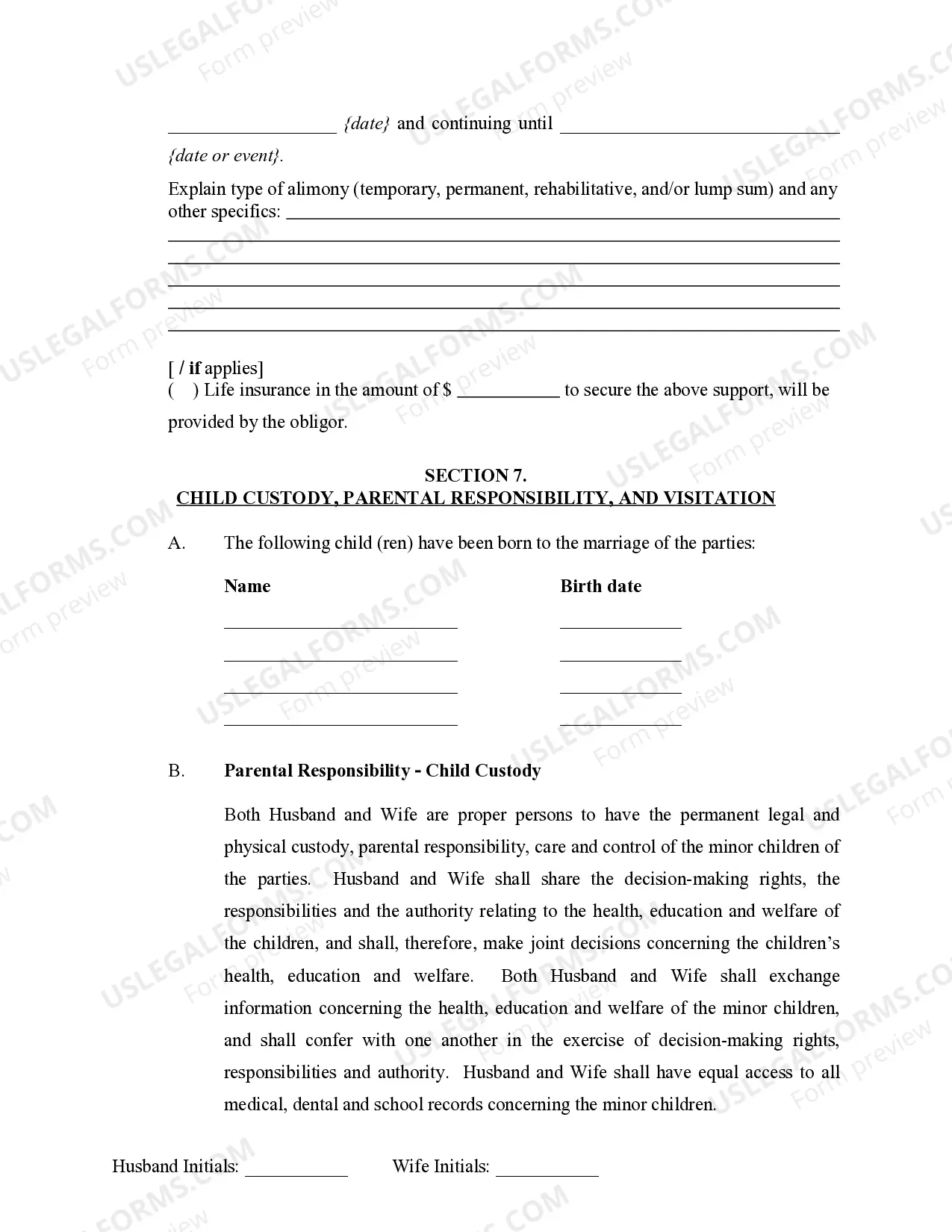 Preview Marital Domestic Separation and Property Settlement Agreement Minor Children no Joint Property or Debts effective Immediately