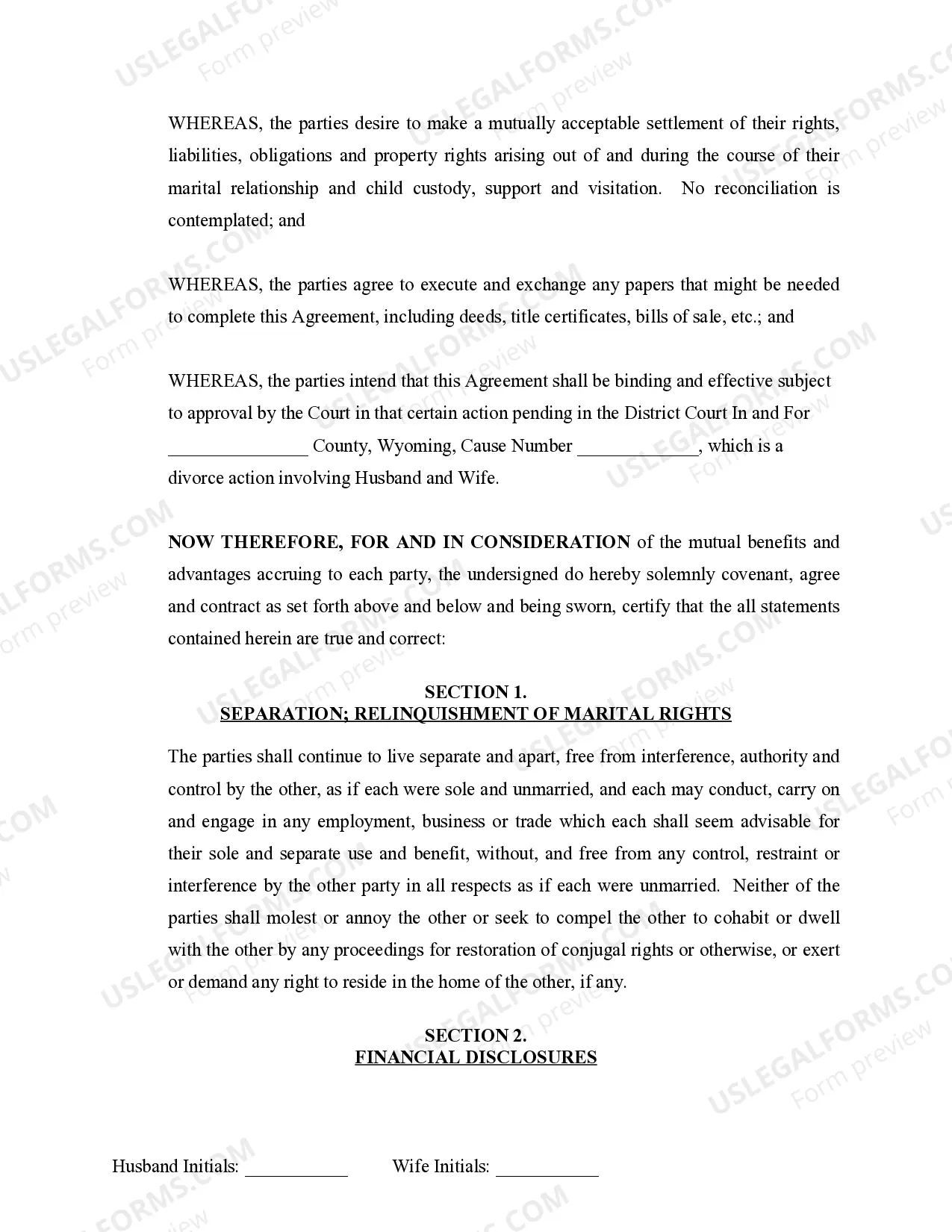 Preview Marital Domestic Separation and Property Settlement Agreement Minor Children Parties May have Joint Property or Debts where Divorce Action Filed