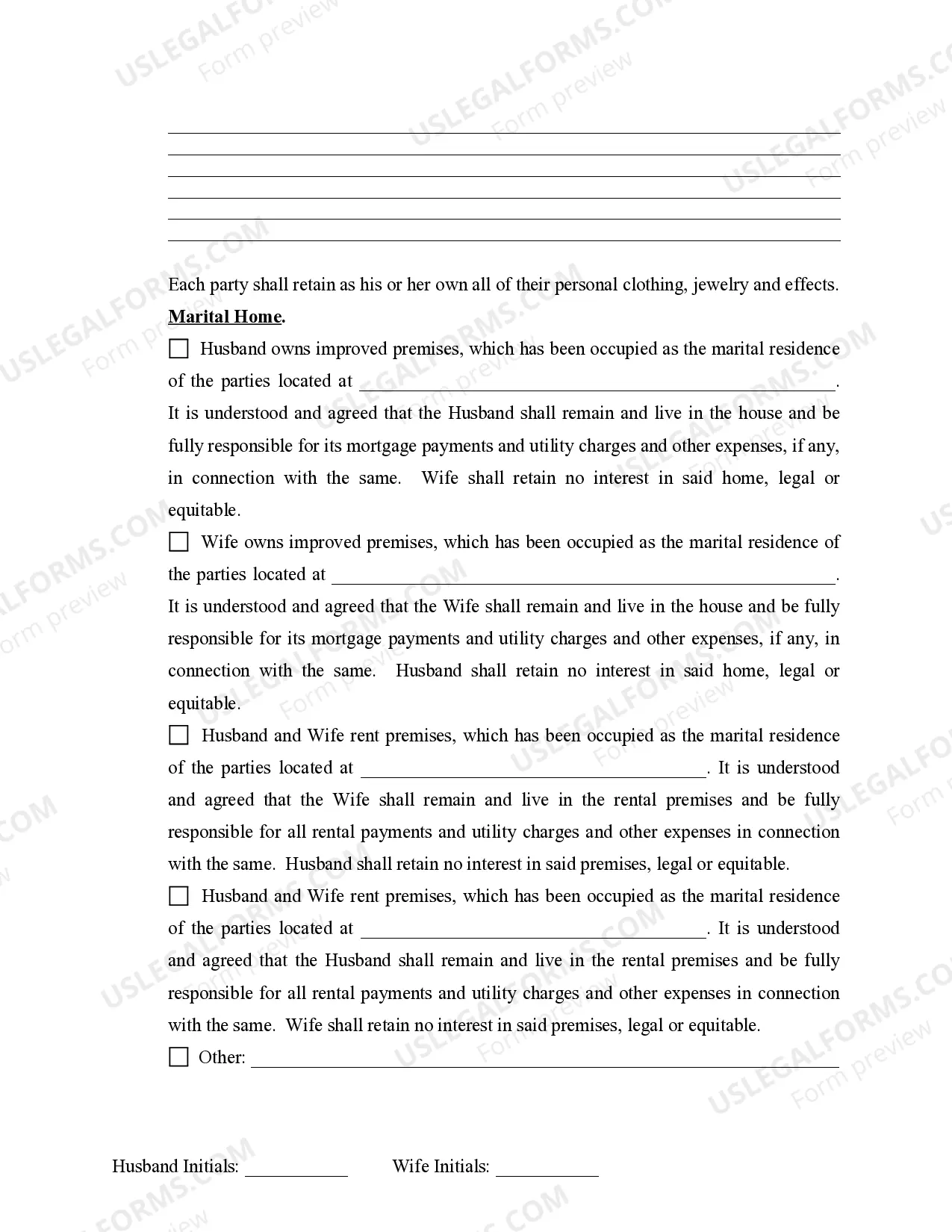 Preview Marital Domestic Separation and Property Settlement Agreement for persons with no Children, no Joint Property, or Debts Effective Immediately