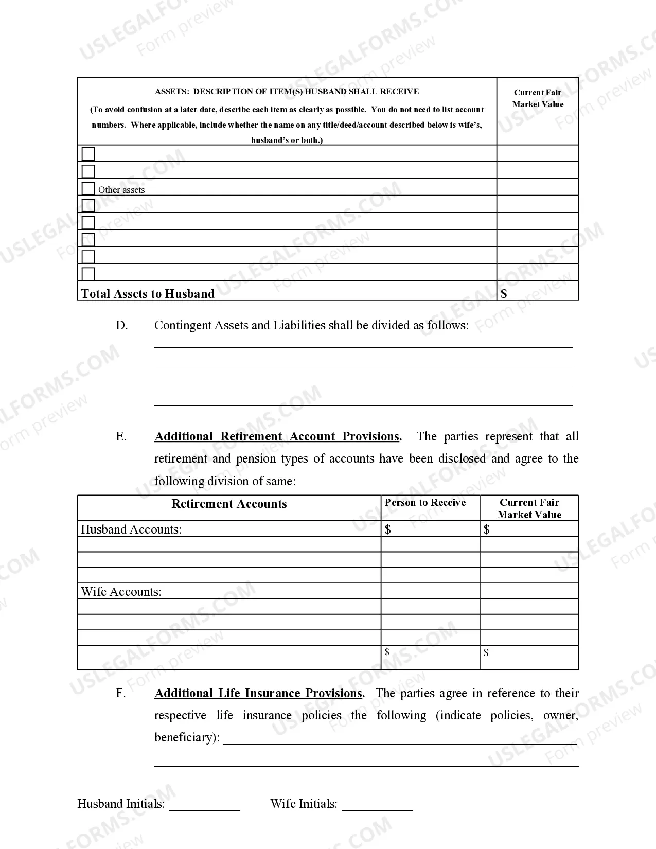 Preview Marital Domestic Separation and Property Settlement Agreement no Children parties may have Joint Property or Debts where Divorce Action Filed
