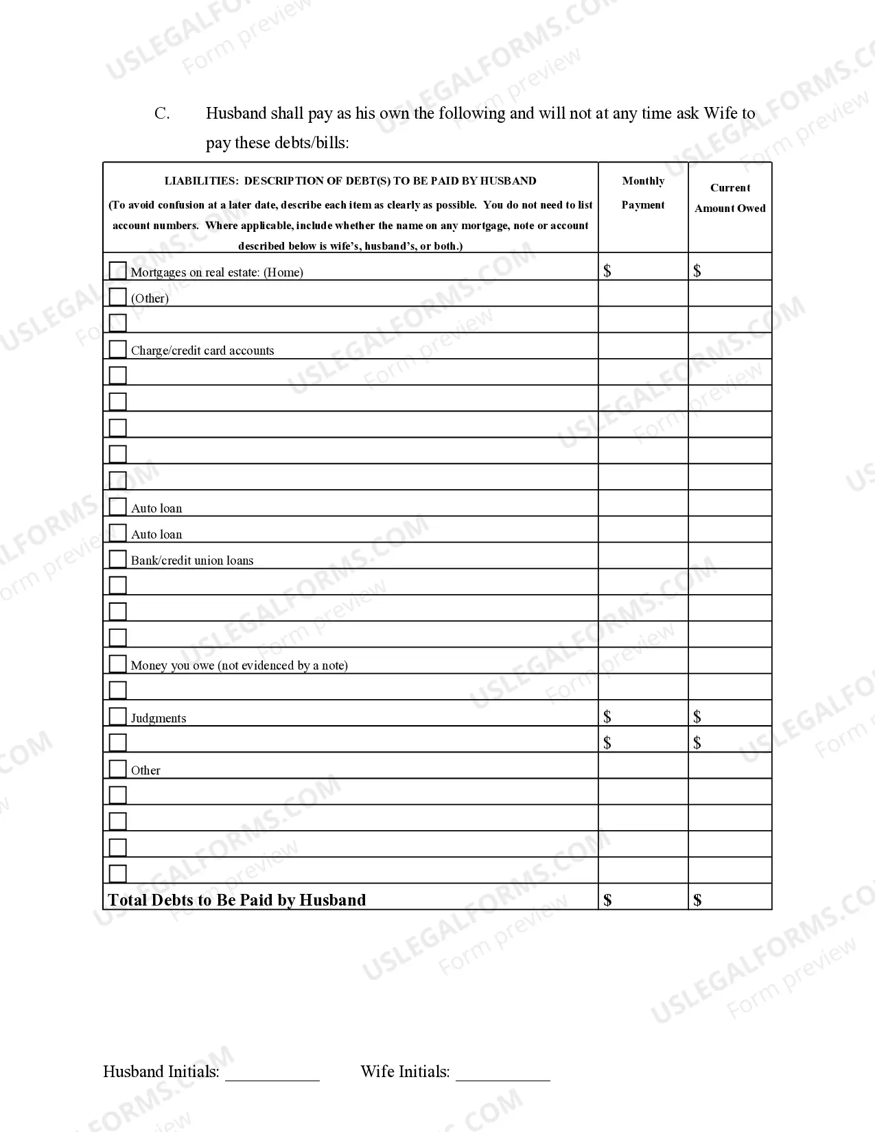 Preview Marital Domestic Separation and Property Settlement Agreement no Children parties may have Joint Property or Debts Effective Immediately