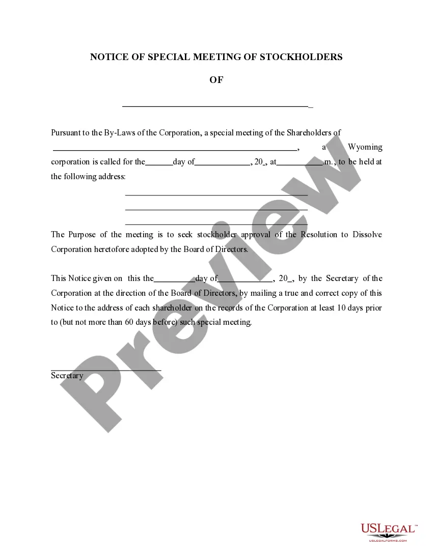 Get Wyoming Dissolution Package to Dissolve Corporation Preview Wyoming Dissolution Package to Dissolve Corporation