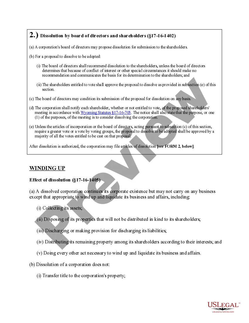 Get Wyoming Dissolution Package to Dissolve Corporation Preview Wyoming Dissolution Package to Dissolve Corporation