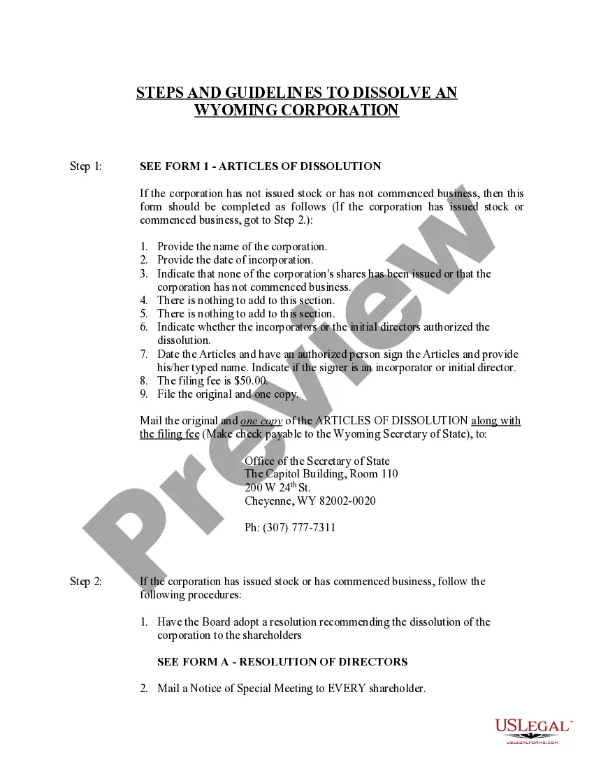 Get Wyoming Dissolution Package to Dissolve Corporation Preview Wyoming Dissolution Package to Dissolve Corporation