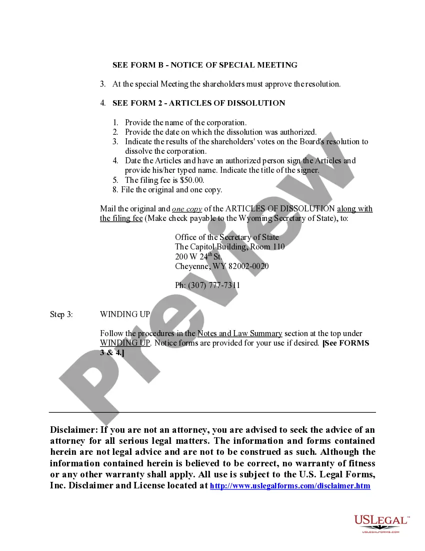 Get Wyoming Dissolution Package to Dissolve Corporation Preview Wyoming Dissolution Package to Dissolve Corporation