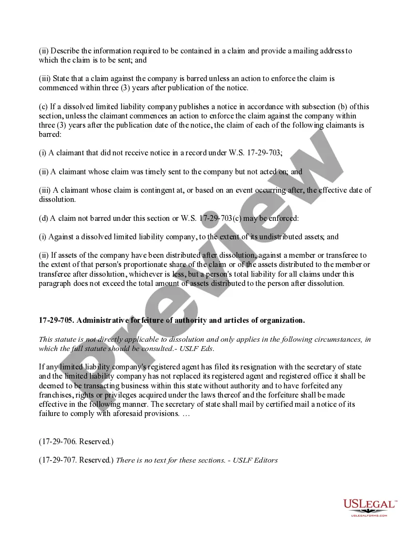 Get Wyoming Dissolution Package to Dissolve Limited Liability Company LLC Preview Wyoming Dissolution Package to Dissolve Limited Liability Company LLC