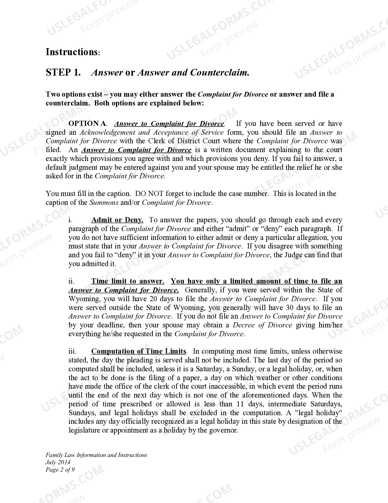 Preview DWCD 3. Family Law Information and Instructions