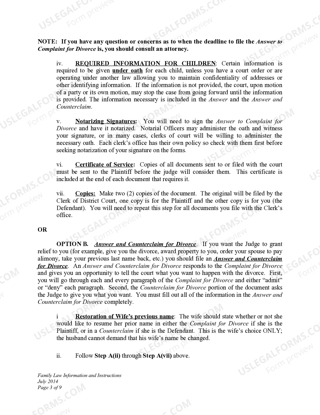 Preview DWCD 3. Family Law Information and Instructions