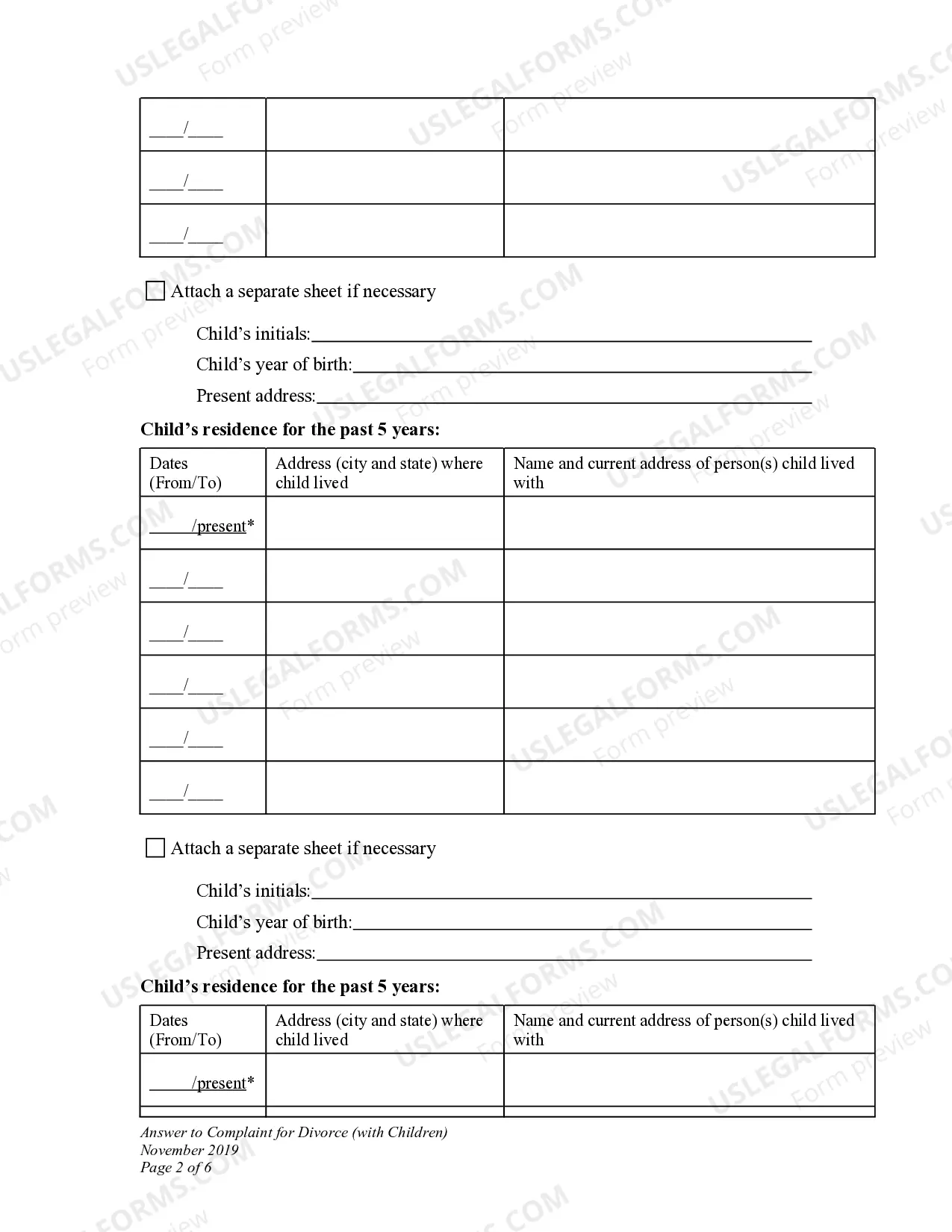 Preview DWCD 5. Answer to Complaint for Divorce with Children