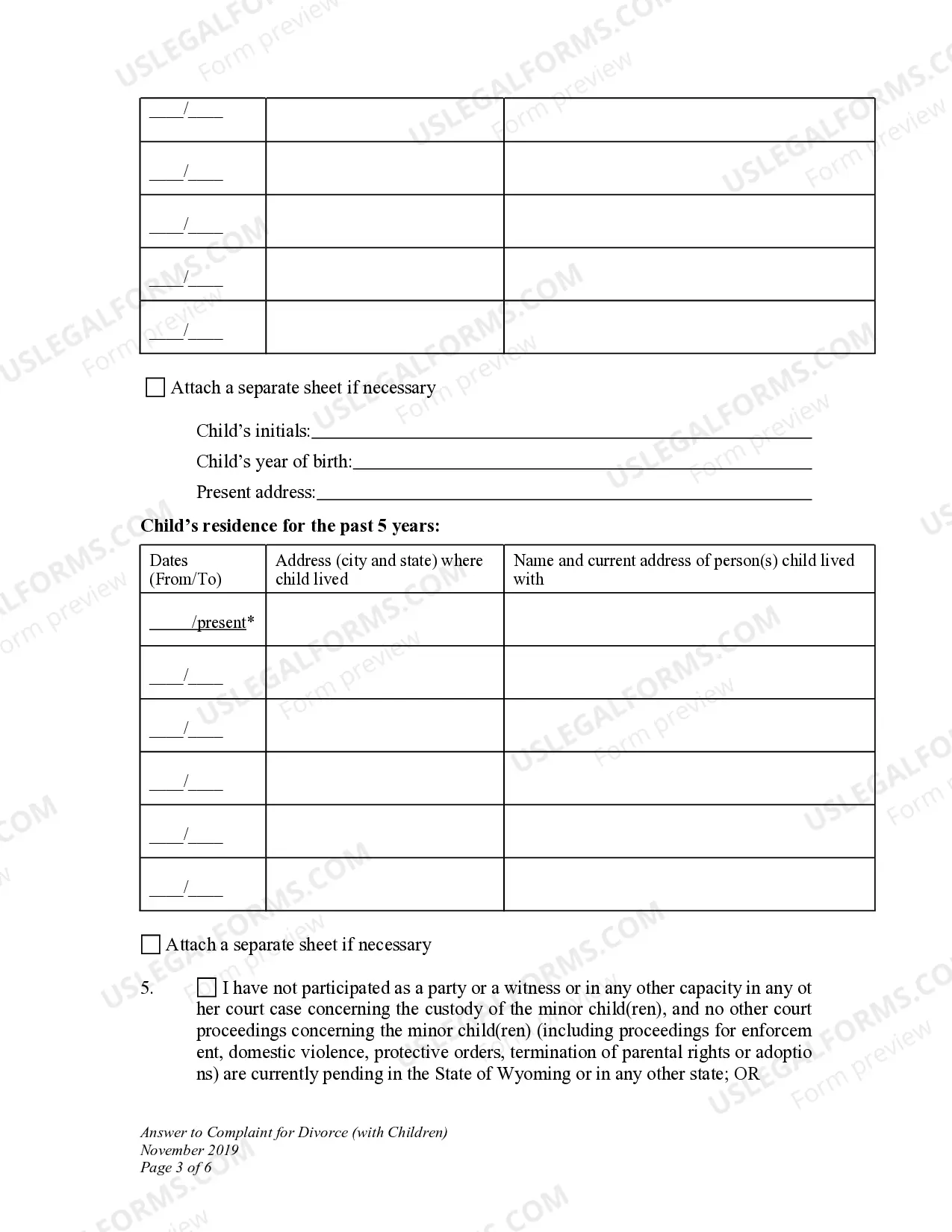 Preview DWCD 5. Answer to Complaint for Divorce with Children