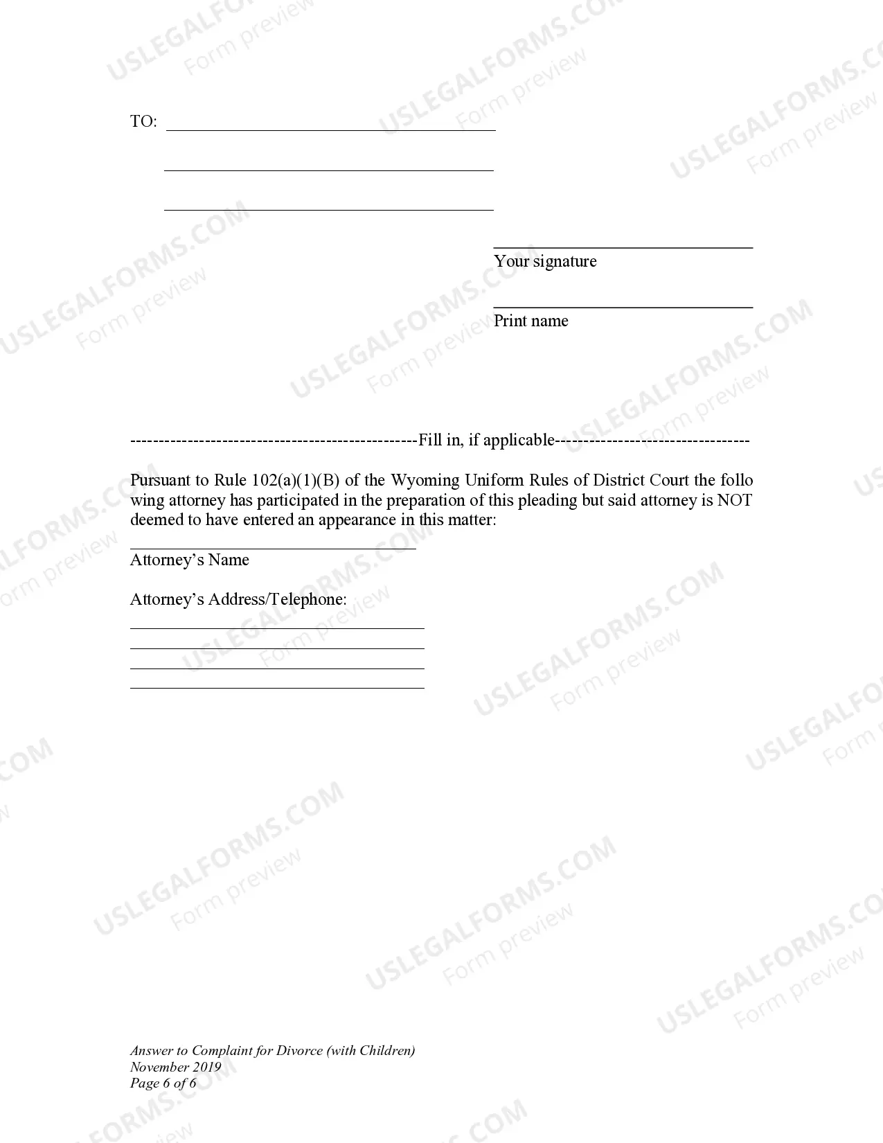 Preview DWCD 5. Answer to Complaint for Divorce with Children