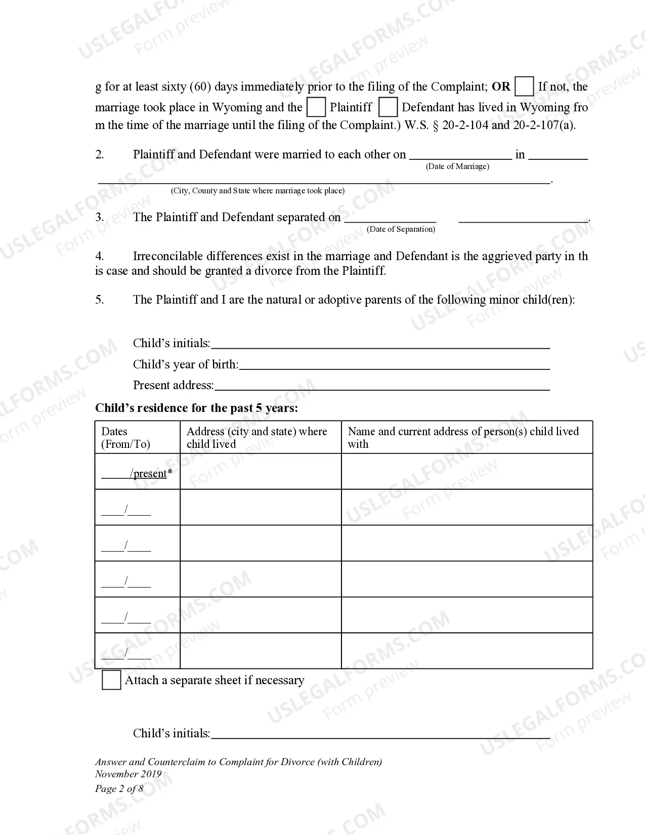 Preview DWCD 6. Answer and Counterclaim to Complaint for Divorce with Children