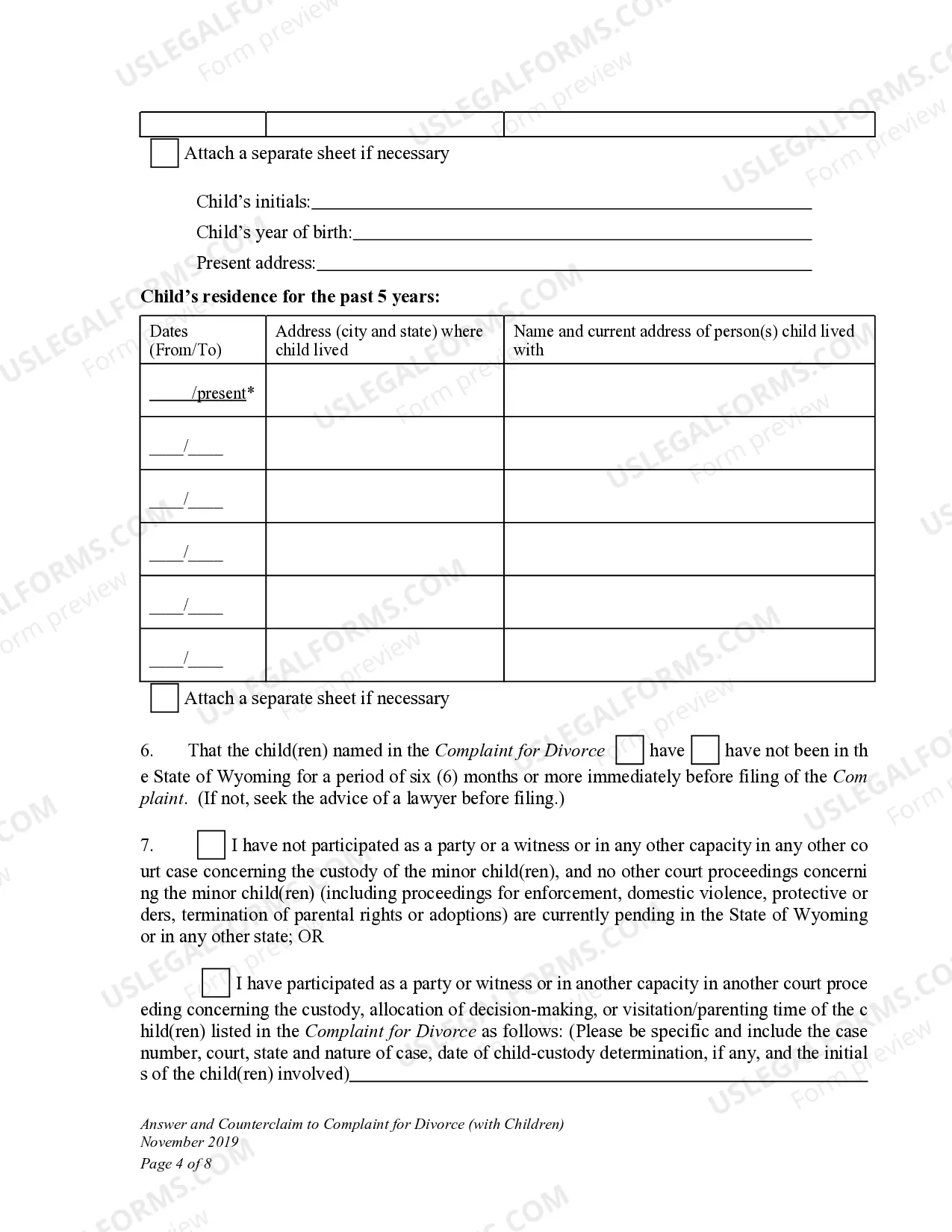 Preview DWCD 6. Answer and Counterclaim to Complaint for Divorce with Children