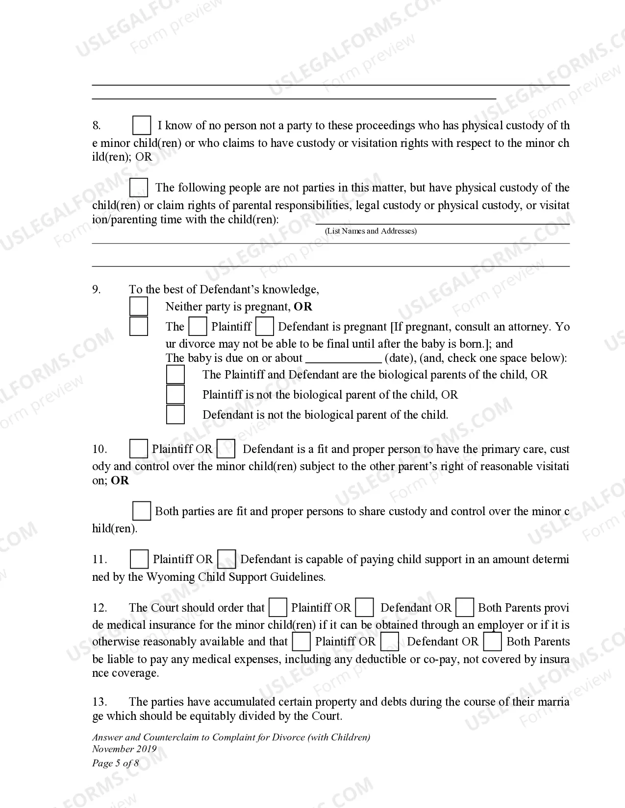 Preview DWCD 6. Answer and Counterclaim to Complaint for Divorce with Children
