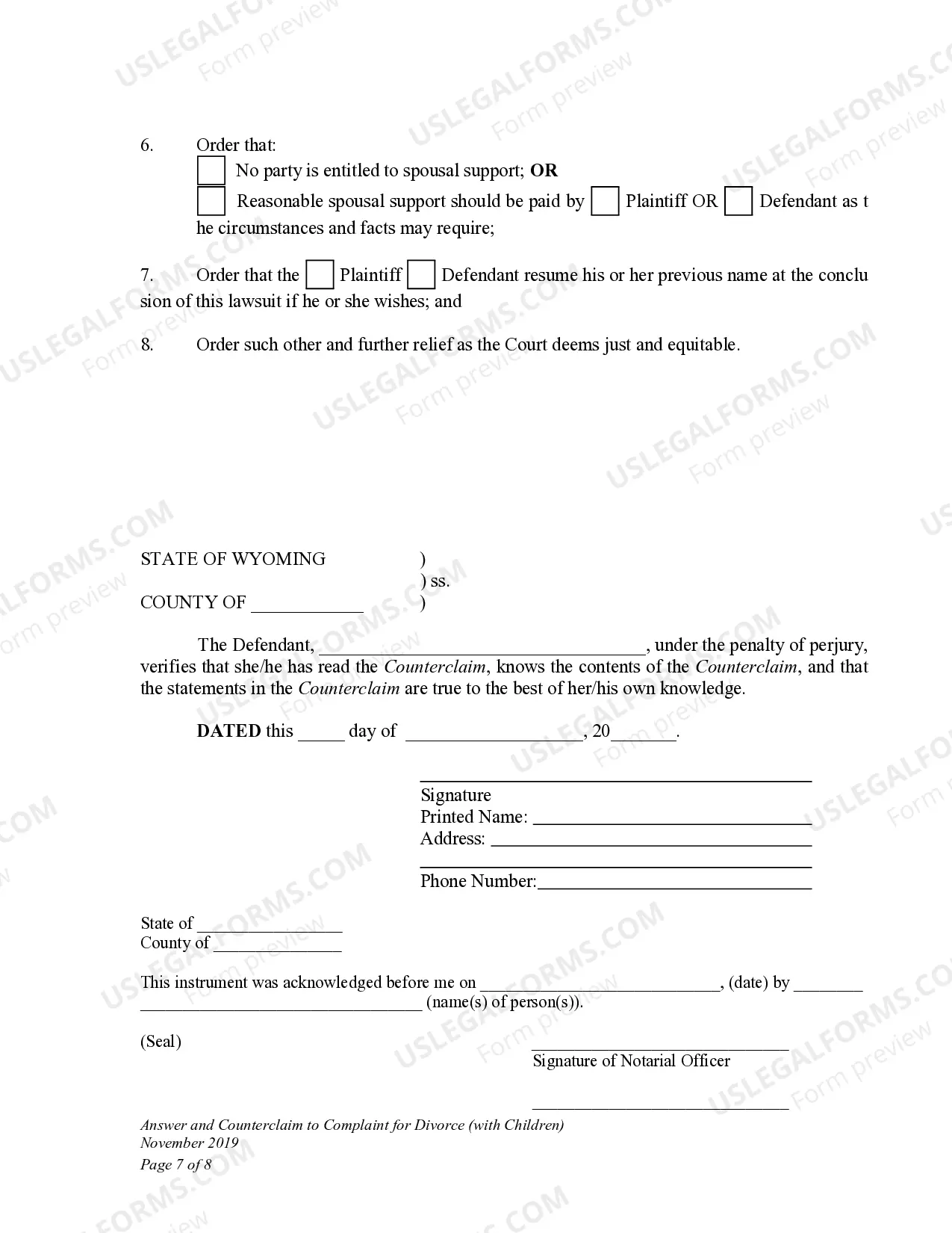 Preview DWCD 6. Answer and Counterclaim to Complaint for Divorce with Children