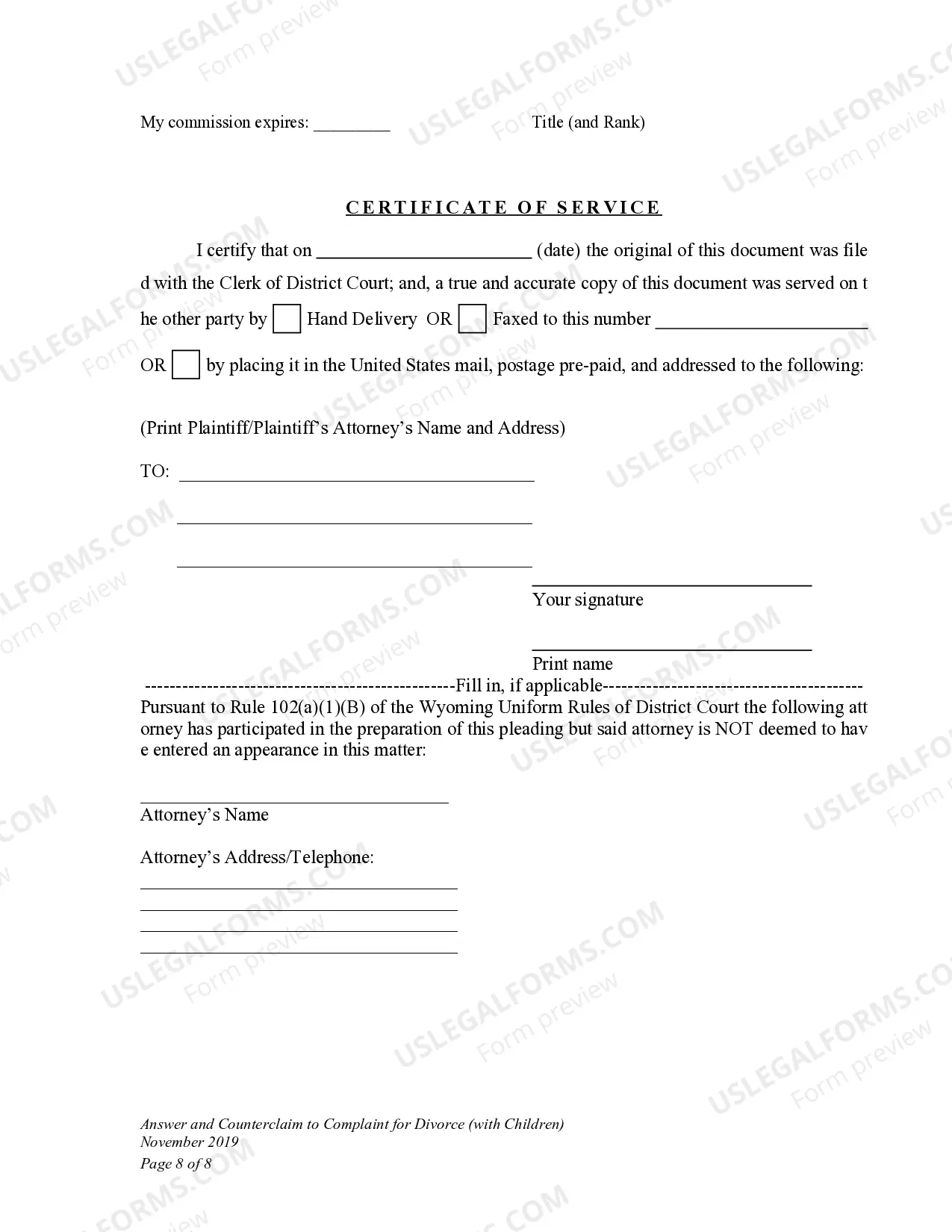 Preview DWCD 6. Answer and Counterclaim to Complaint for Divorce with Children