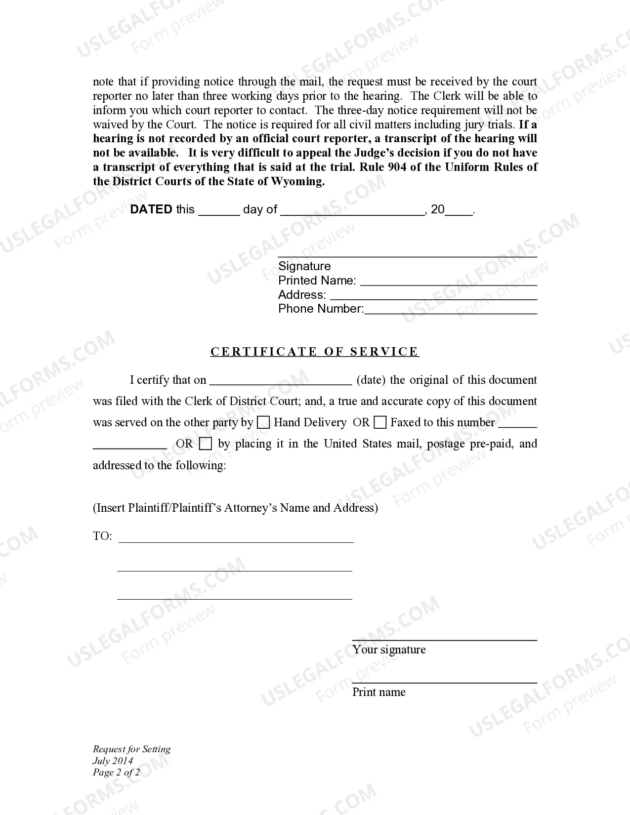 Preview DWCD 9. Request for Setting