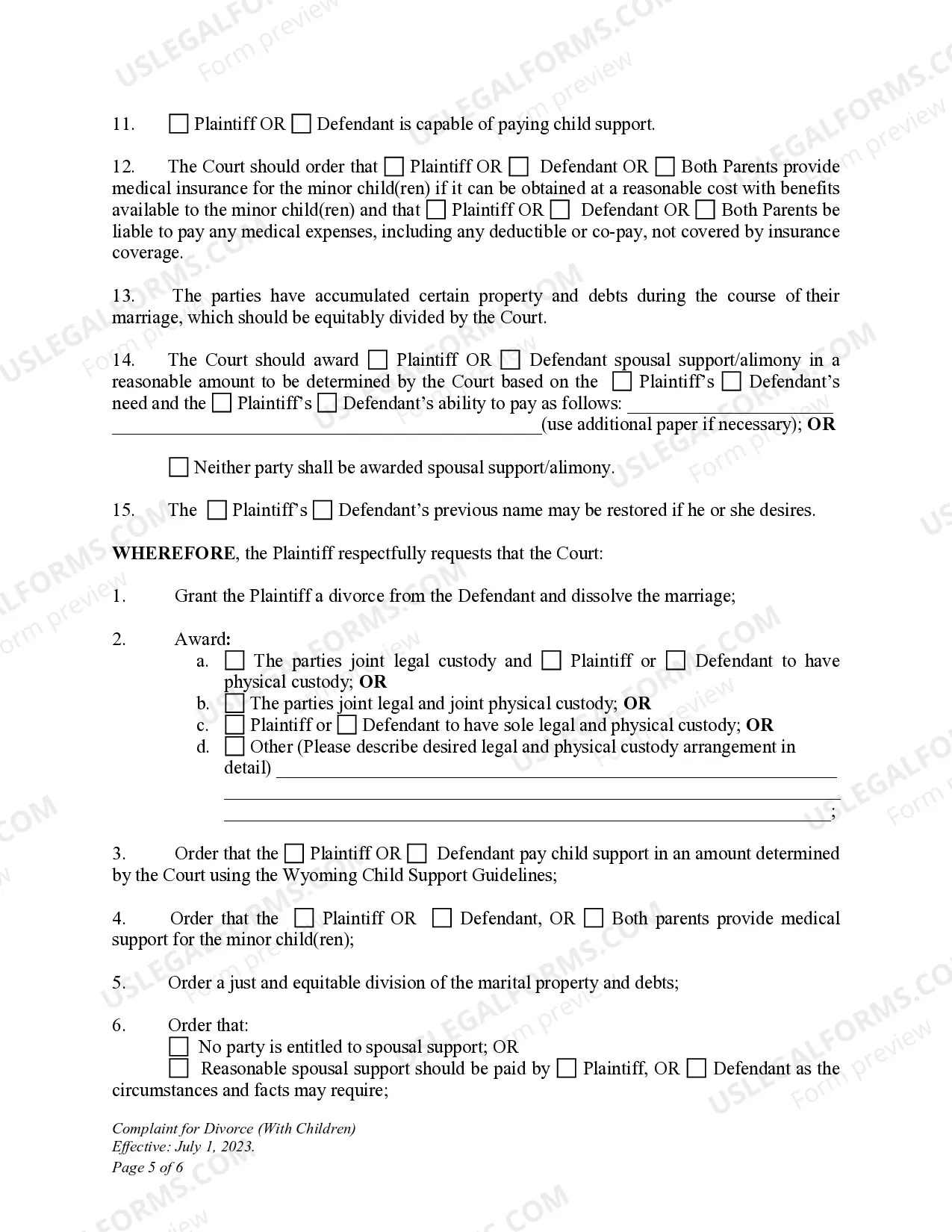 Preview DWCP 7. Complaint for Divorce (with Children)