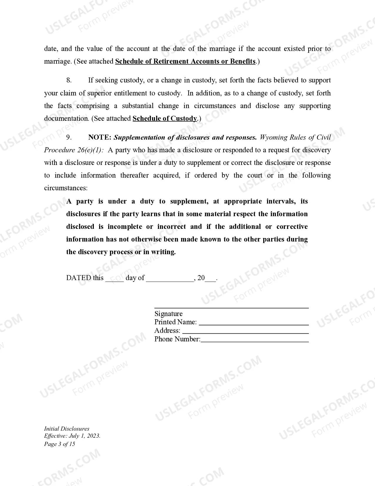 Preview Initial Disclosures