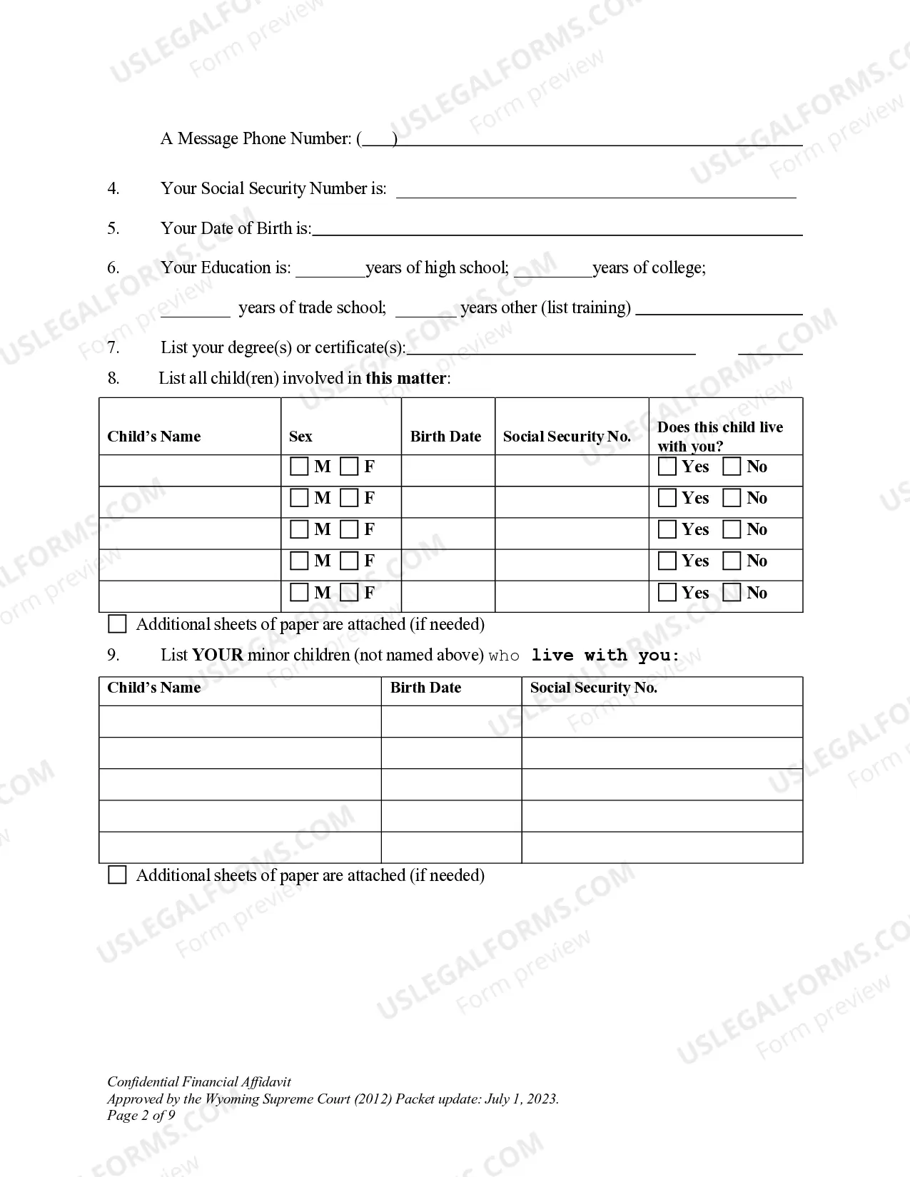 Preview DWCP 12. Confidential Financial Affidavit