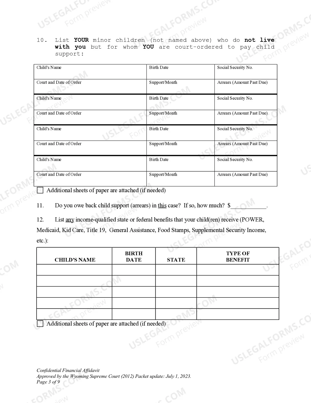 Preview DWCP 12. Confidential Financial Affidavit