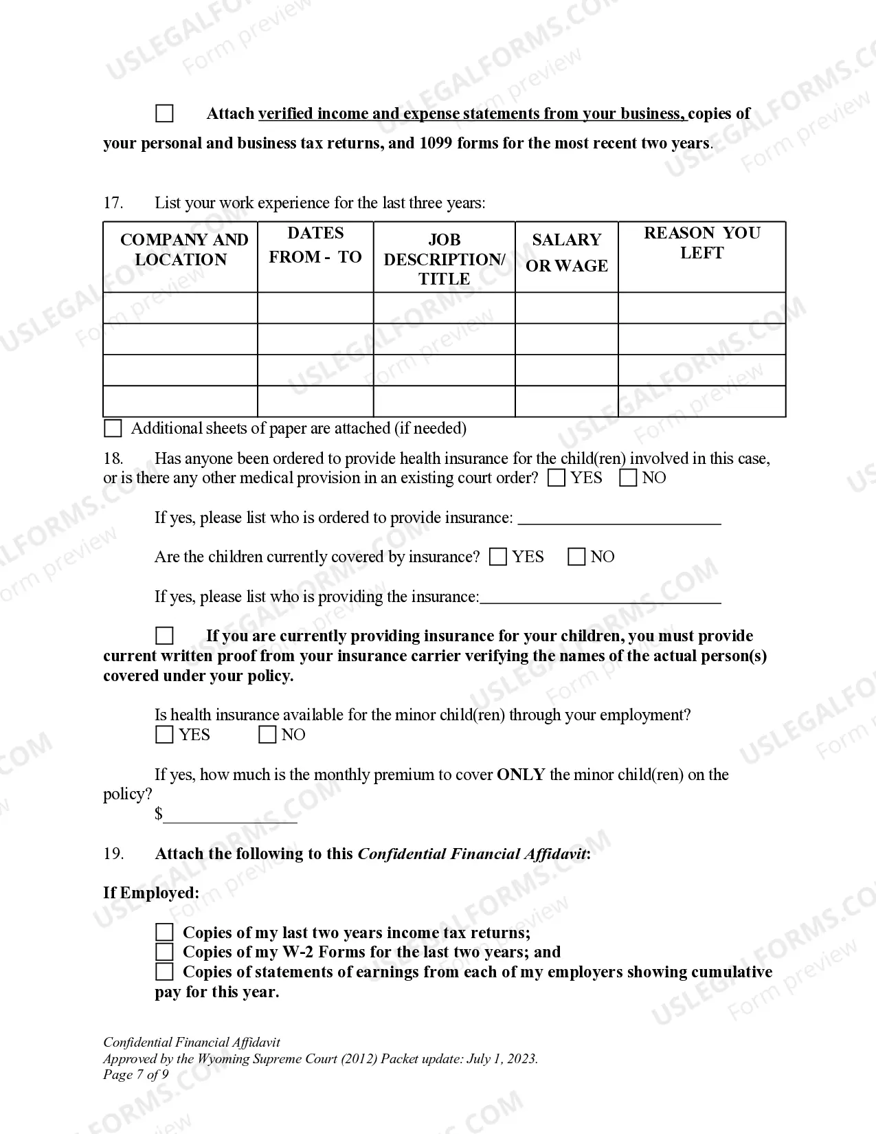 Preview DWCP 12. Confidential Financial Affidavit