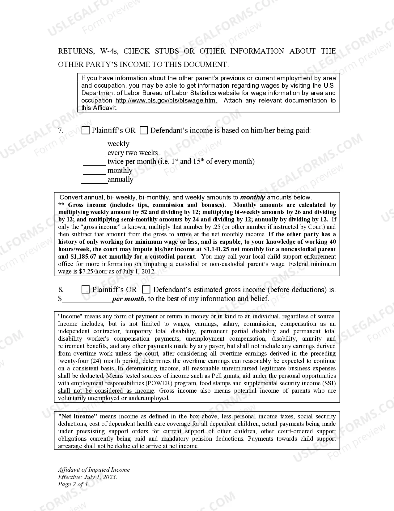 Preview DWCP 13. Affidavit of Imputed Income