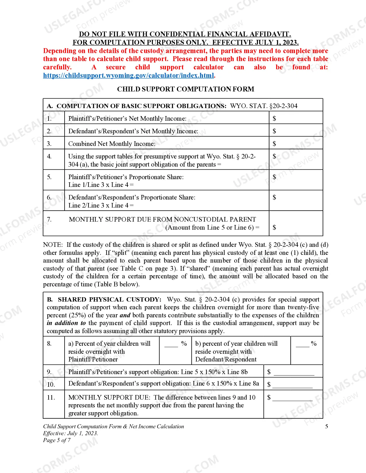 Preview DWCP 14. Child Support Computation Form & Net Income Calculation