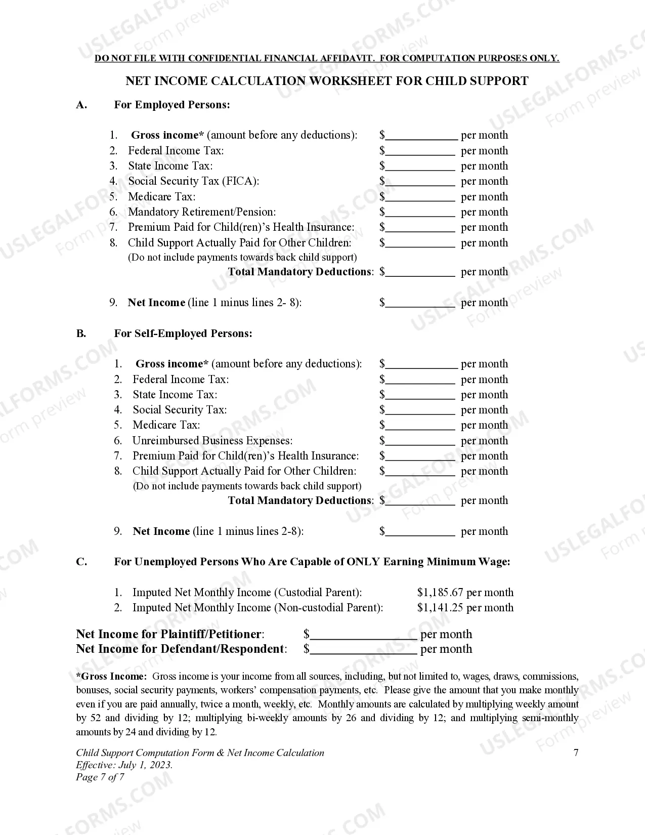 Preview DWCP 14. Child Support Computation Form & Net Income Calculation