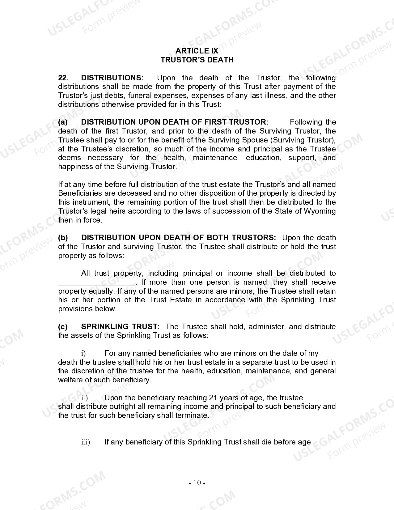 Preview Living Trust for Husband and Wife with No Children