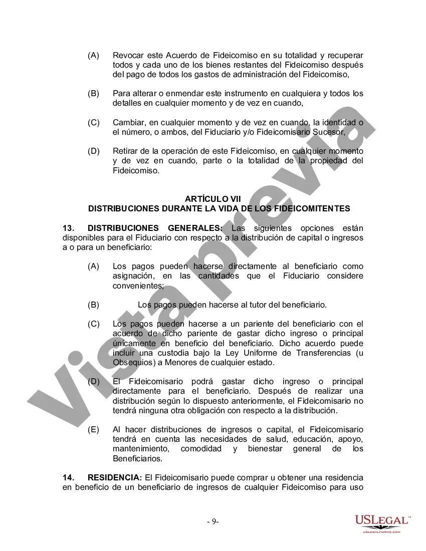 Preview Fideicomiso en Vida para Individuos Solteros, Divorciados o Viudos o Viudos sin Hijos