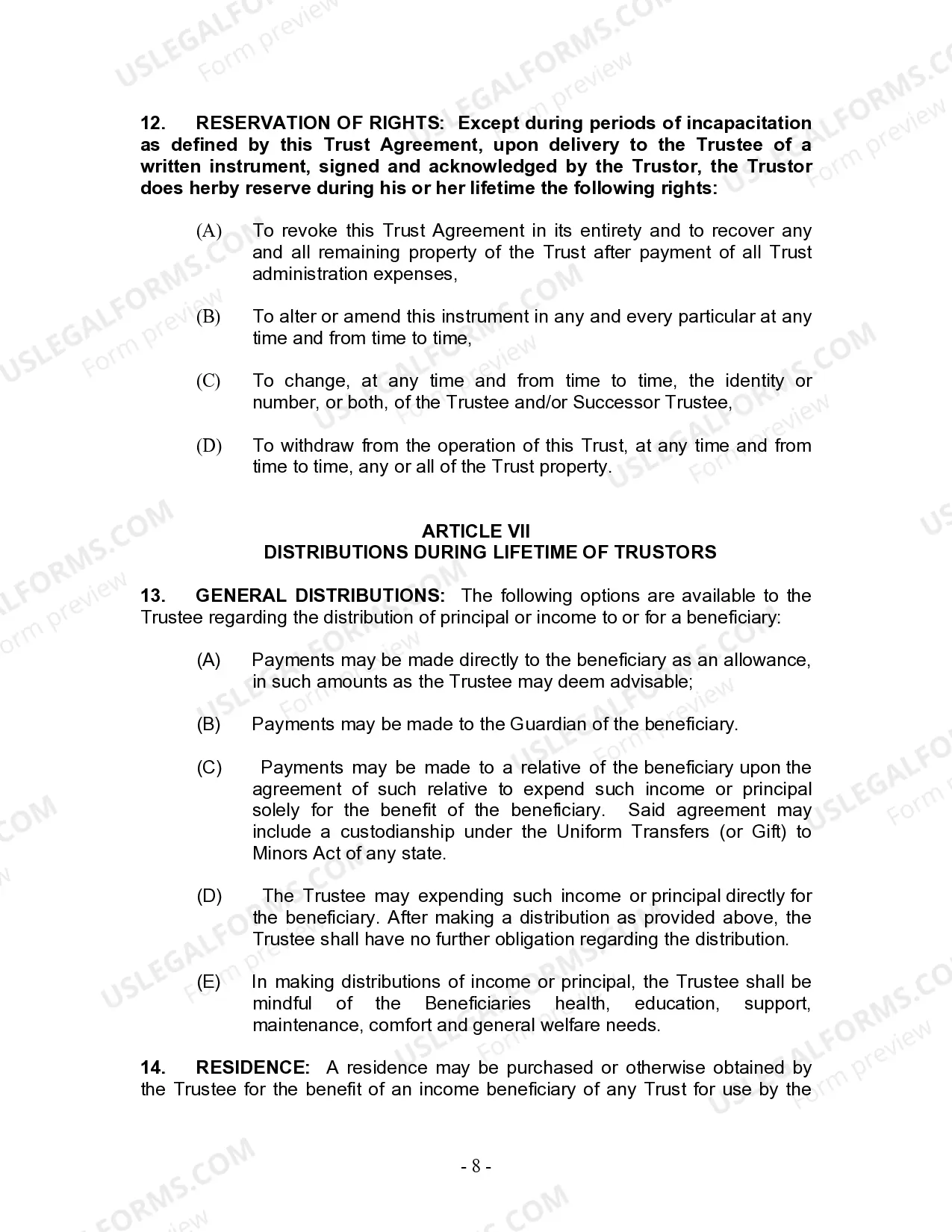 Preview Living Trust for Husband and Wife with Minor and or Adult Children