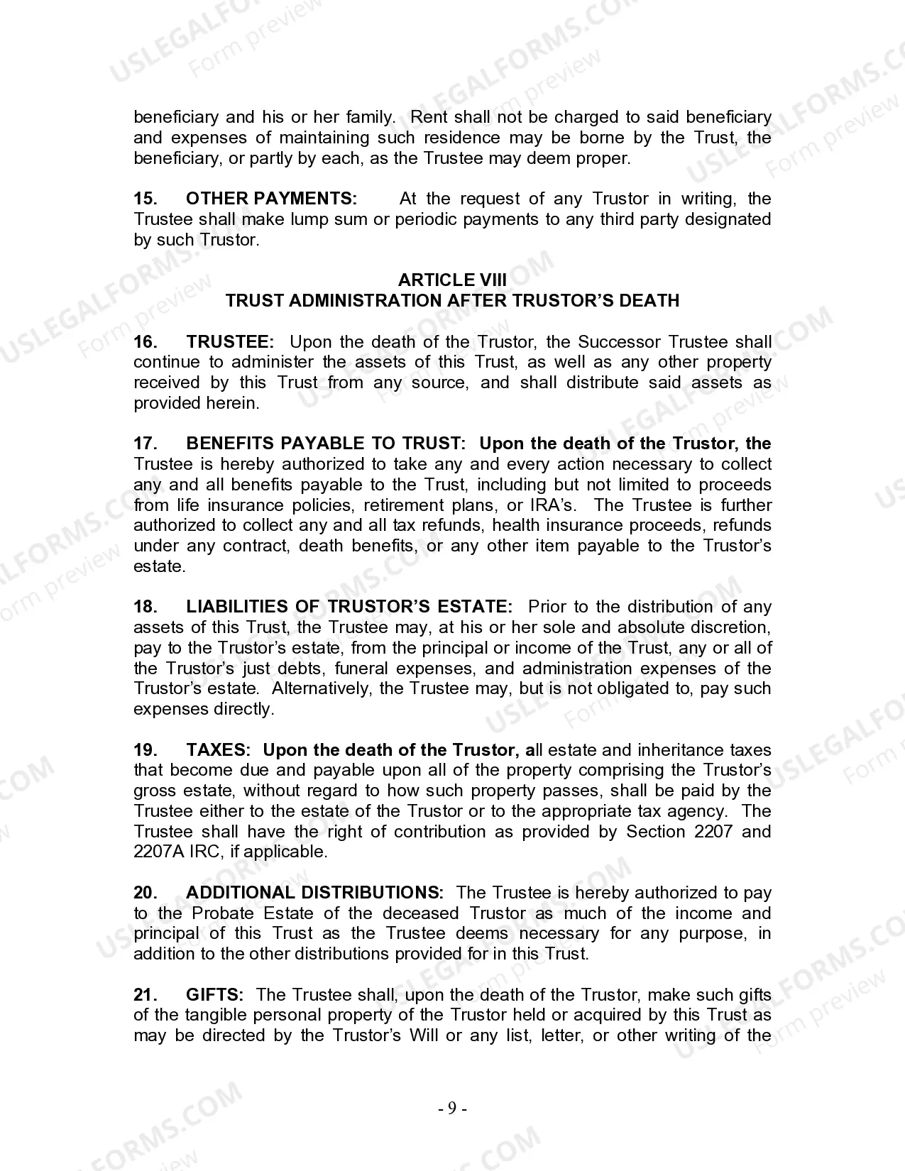 Preview Living Trust for Husband and Wife with Minor and or Adult Children