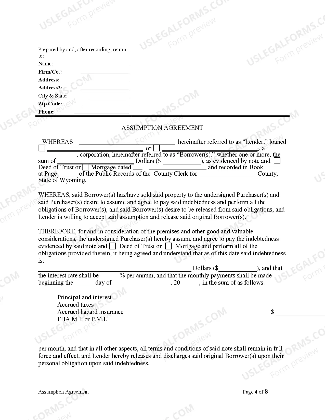Preview Assumption Agreement of Mortgage and Release of Original Mortgagors