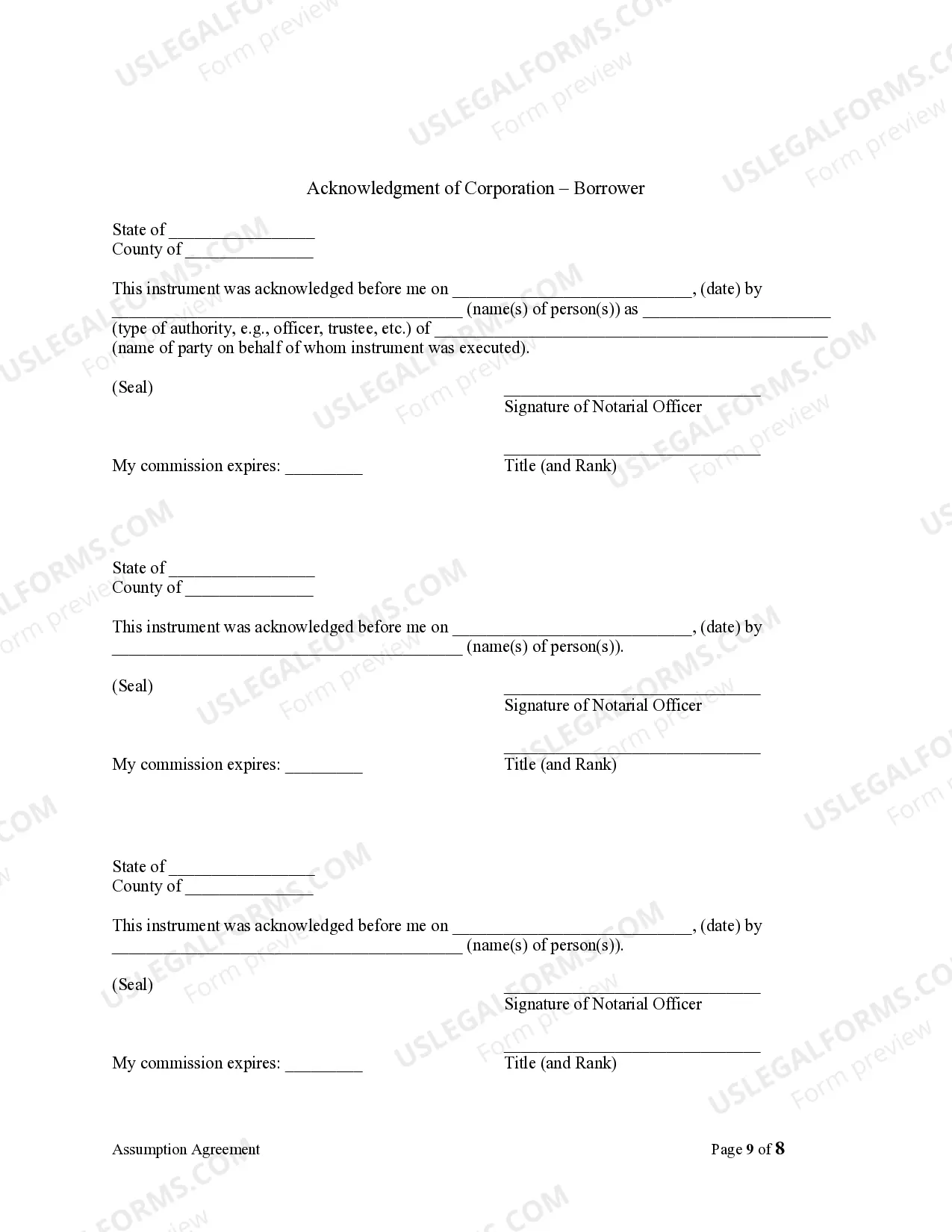 Preview Assumption Agreement of Mortgage and Release of Original Mortgagors