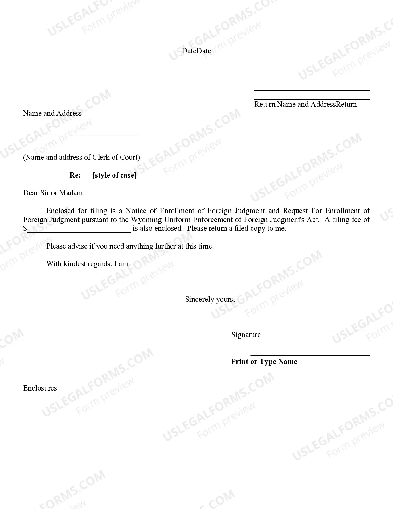 Preview Wyoming Foreign Judgment Enrollment