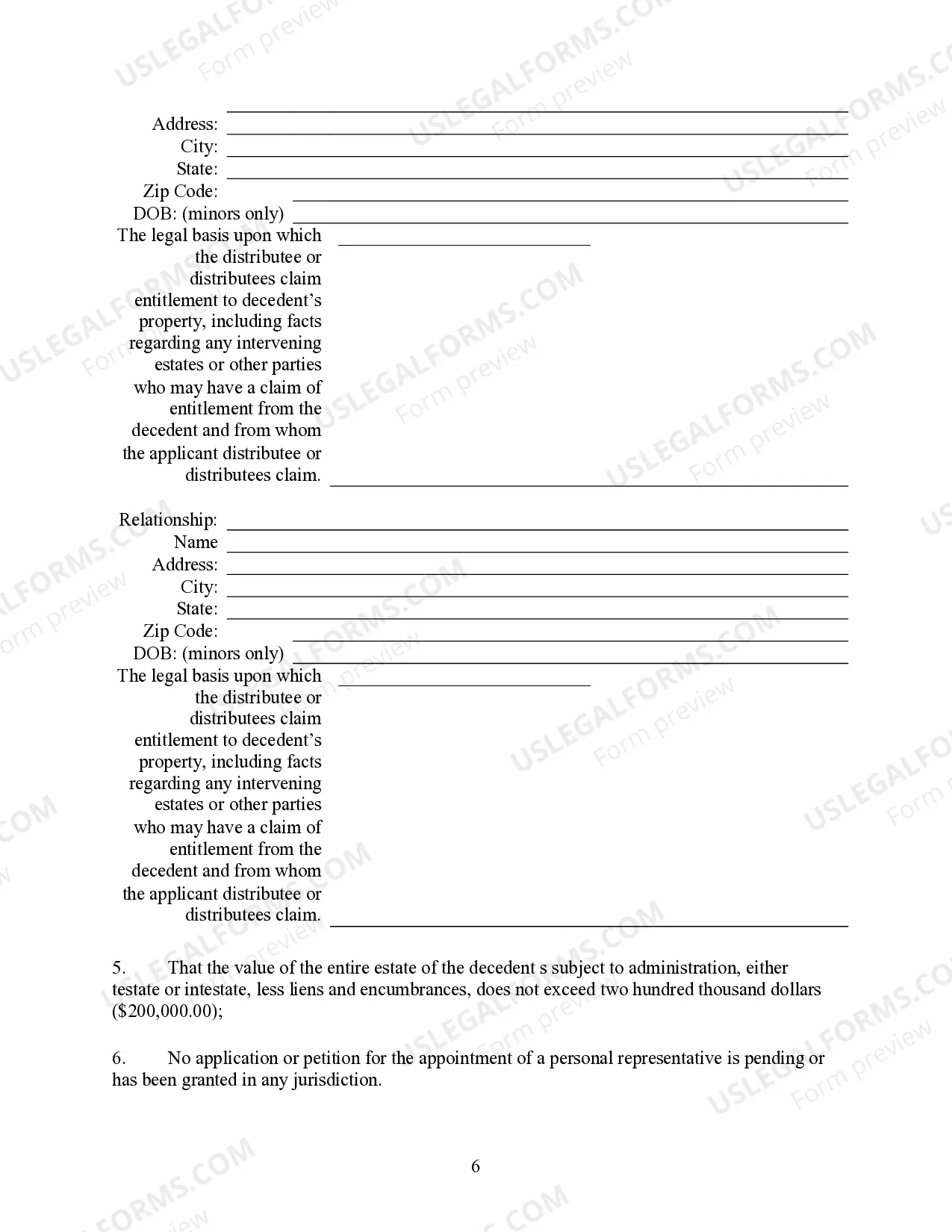 Preview Small Estate Heirship Affidavit for Estates under 200,000