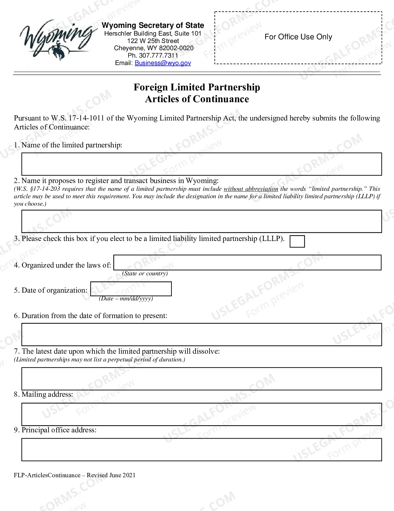 Preview Articles of Continuance