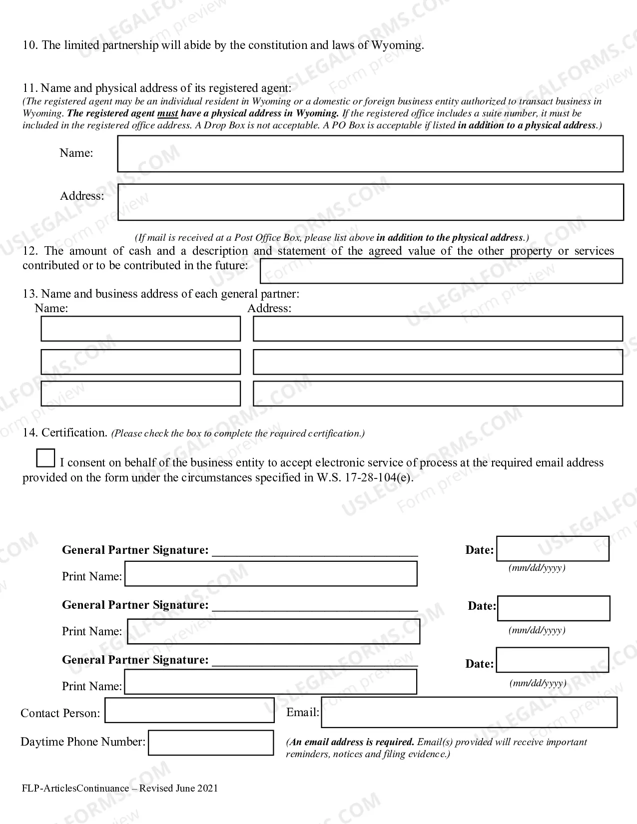 Preview Articles of Continuance