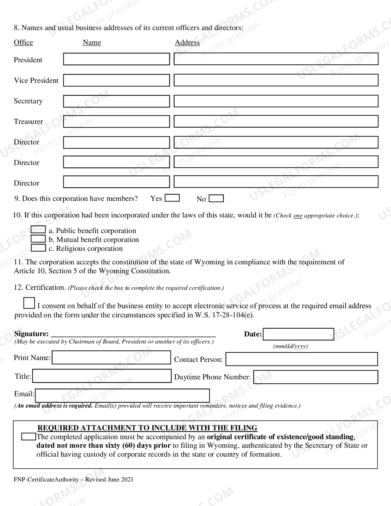 Preview Certificate of Authority