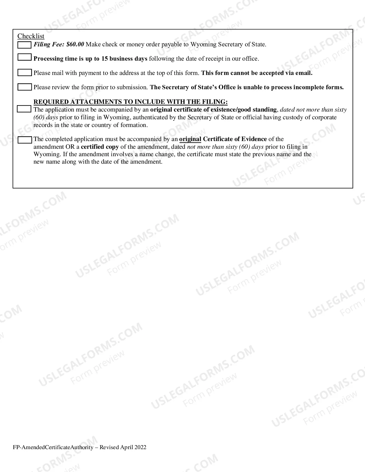 Preview Application For Amended Certificate Of Authority For Foreign LLC