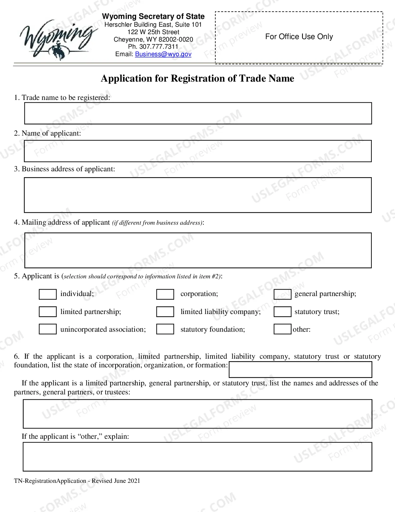 Preview Registration of Trade Name