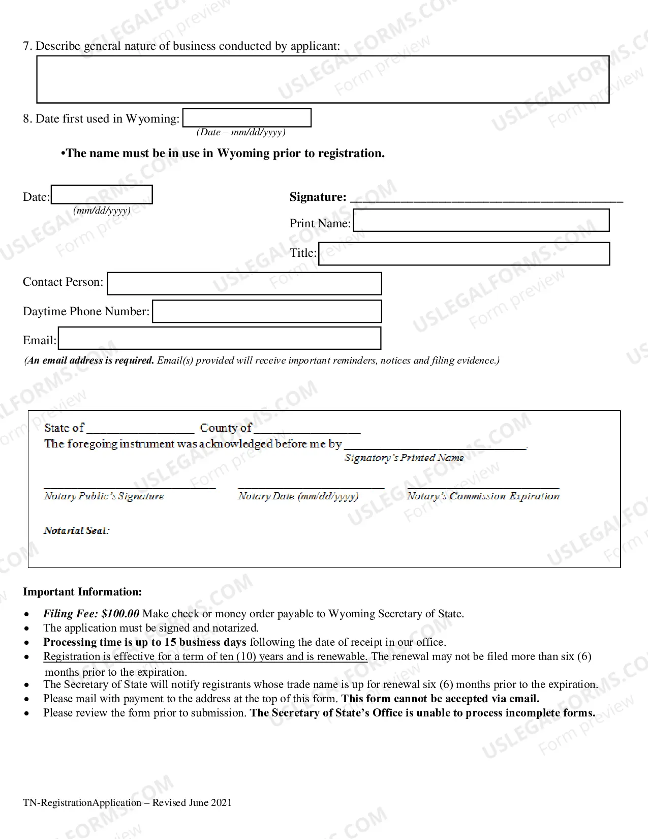 Preview Registration of Trade Name