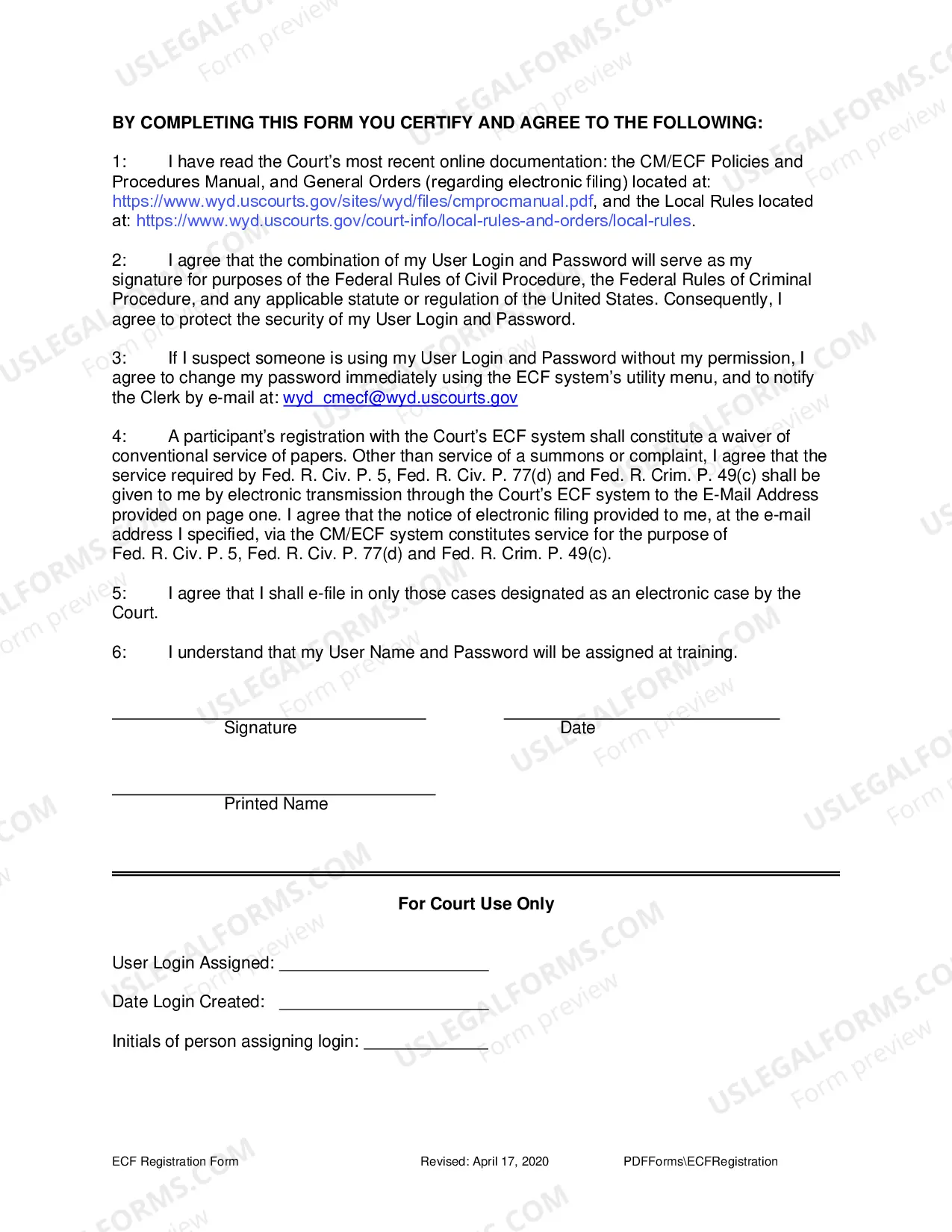 Preview ECF Registration Form