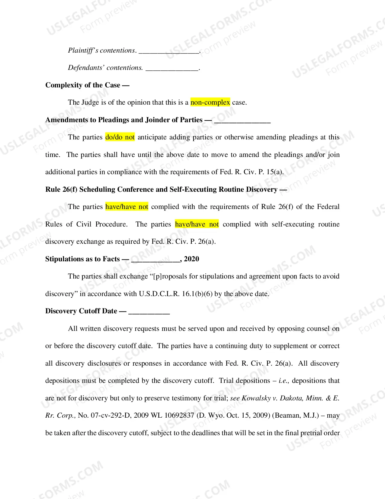 Preview Form of Initial PreTrial Order (updated 05/29/13)