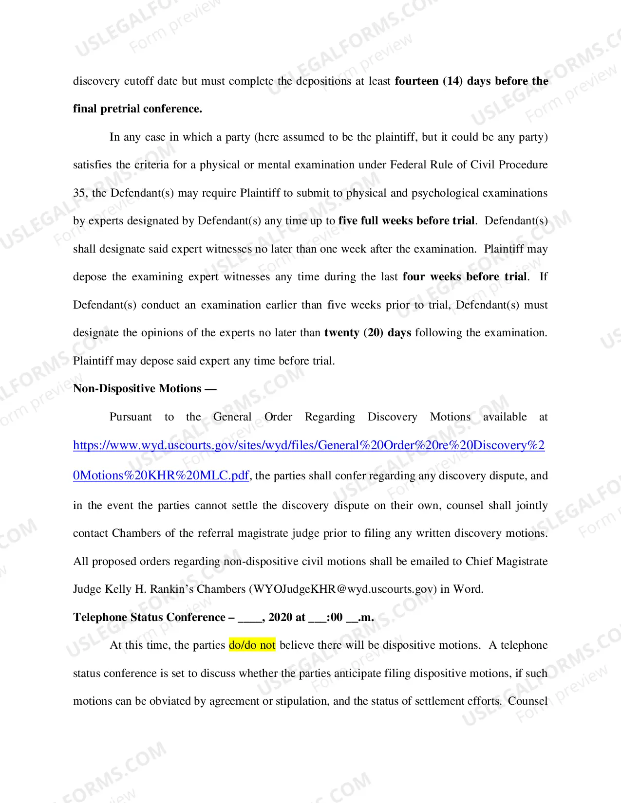 Preview Form of Initial PreTrial Order (updated 05/29/13)