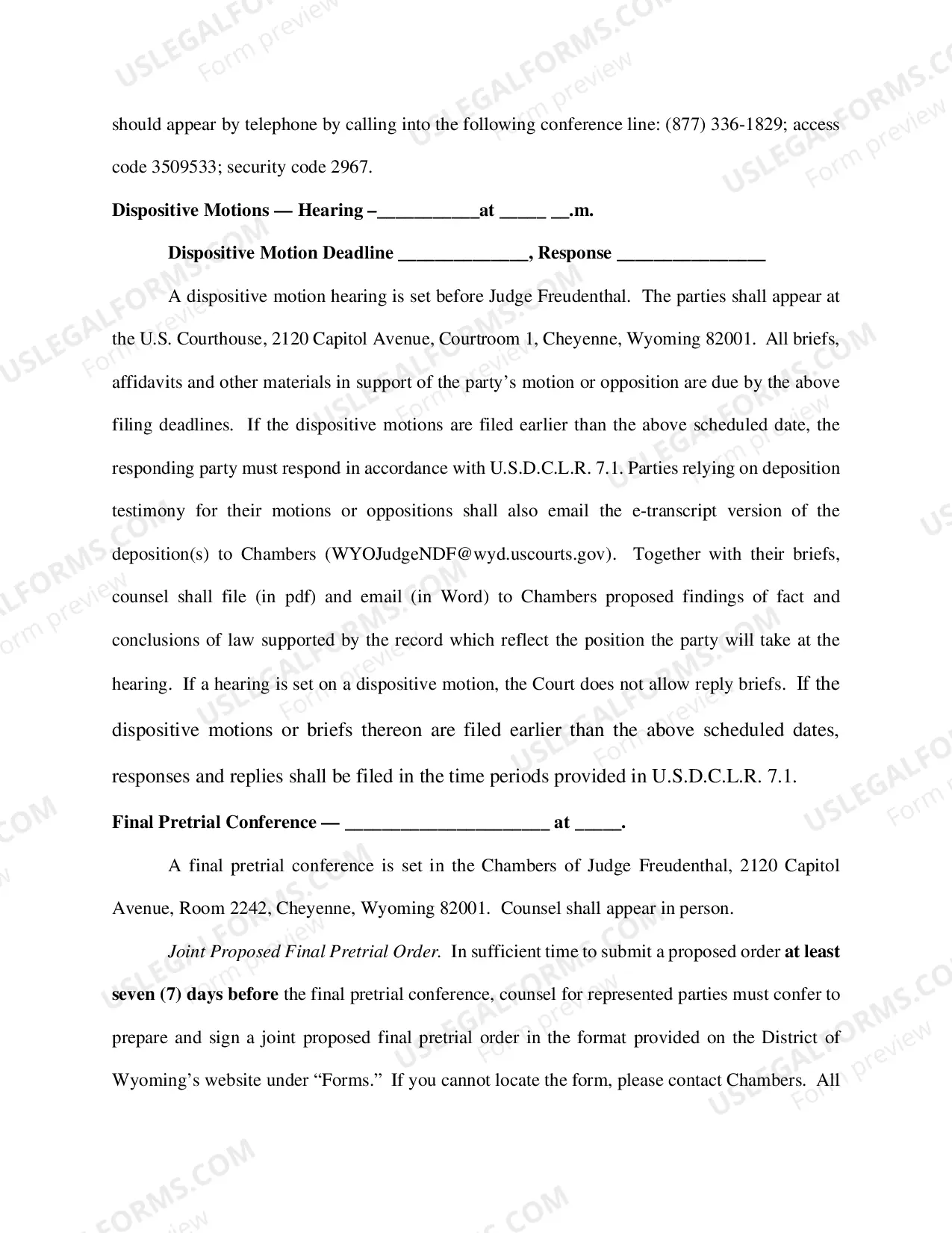 Preview Form of Initial PreTrial Order (updated 05/29/13)